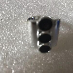 Silver Ring with Black Inlay Triple Disc Design